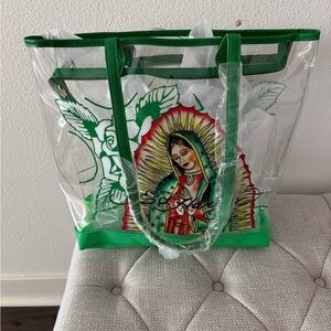 Vibrant Green Ed Hardy Mary Religious Art Tote Bag